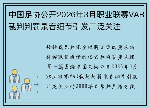 中国足协公开2026年3月职业联赛VAR裁判判罚录音细节引发广泛关注 中国足协公开2026年3月职业联赛VAR裁判判罚录音细节引发广泛关注